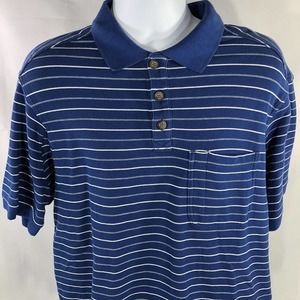 Duluth Trading Company Polo Shirt Large Blue Striped Short Sleeve 100% Cotton